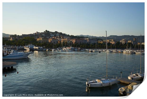 Boats in La Spezia Marina at sunset Print by Luis Pina