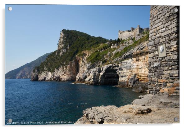View of Saint Peter Church to Grotta di Lord Byron Cave in Portovenere Acrylic by Luis Pina