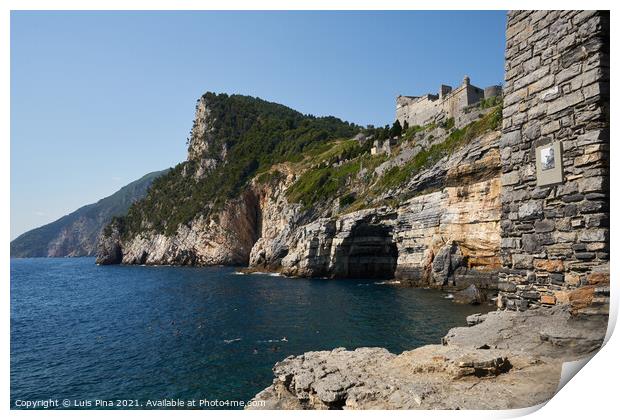 View of Saint Peter Church to Grotta di Lord Byron Cave in Portovenere Print by Luis Pina