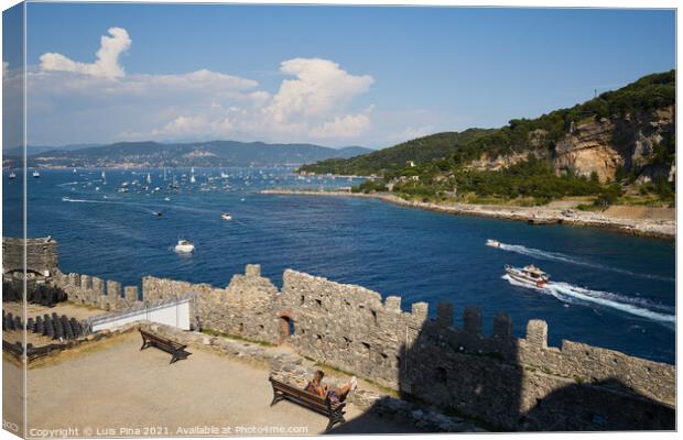 View of Portovenere beach from the Church of Saint Peter Canvas Print by Luis Pina