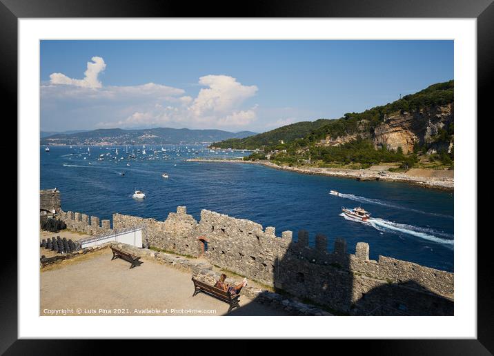 View of Portovenere beach from the Church of Saint Peter Framed Mounted Print by Luis Pina