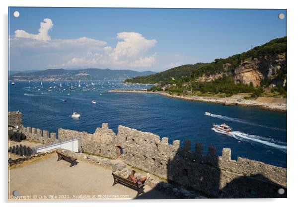 View of Portovenere beach from the Church of Saint Peter Acrylic by Luis Pina