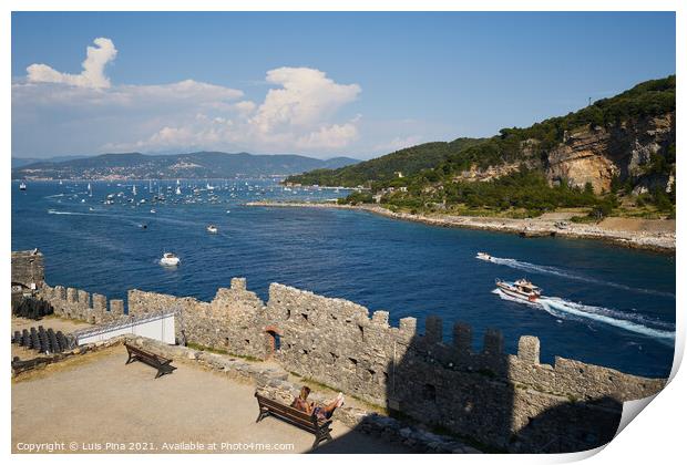 View of Portovenere beach from the Church of Saint Peter Print by Luis Pina