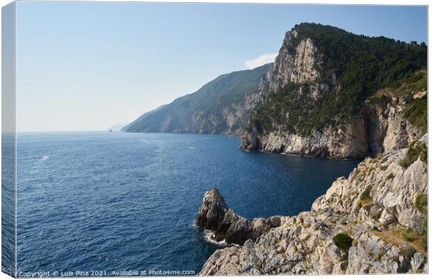 View of Saint Peter Church to Grotta di Lord Byron Cave in Portovenere Canvas Print by Luis Pina