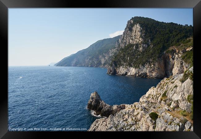 View of Saint Peter Church to Grotta di Lord Byron Cave in Portovenere Framed Print by Luis Pina