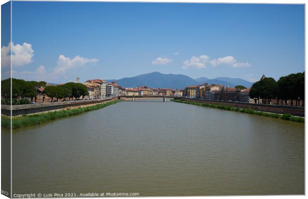View of Pisa and Arno River from Ponte della Cittadella bridge Canvas Print by Luis Pina