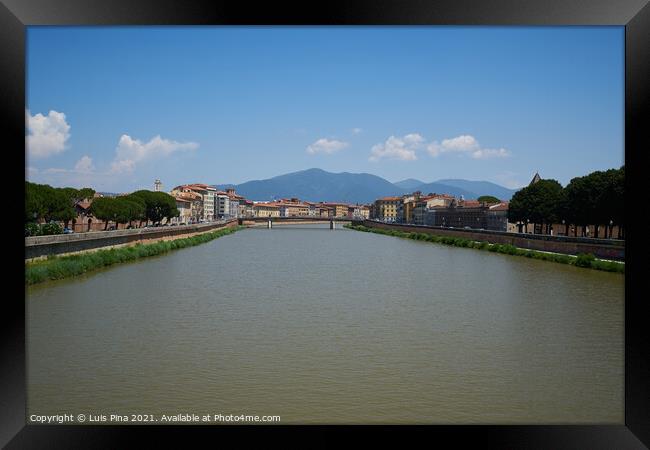 View of Pisa and Arno River from Ponte della Cittadella bridge Framed Print by Luis Pina