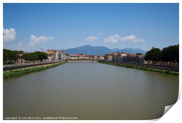 View of Pisa and Arno River from Ponte della Cittadella bridge Print by Luis Pina