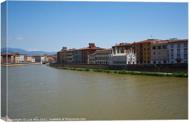 View of Pisa and Arno River from Ponte della Cittadella bridge Canvas Print by Luis Pina