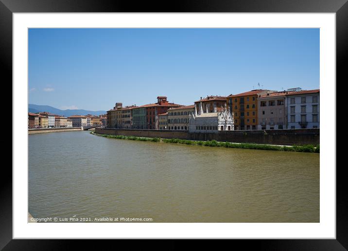 View of Pisa and Arno River from Ponte della Cittadella bridge Framed Mounted Print by Luis Pina