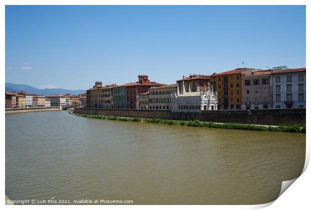 View of Pisa and Arno River from Ponte della Cittadella bridge Print by Luis Pina