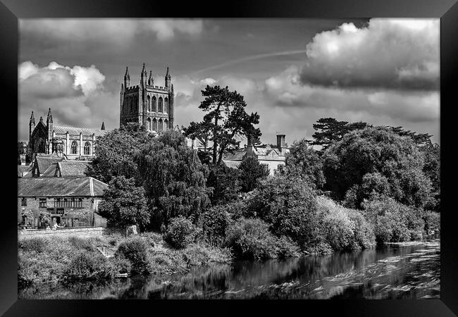 Hereford Cathedral from the River Wye Framed Print by Joyce Storey