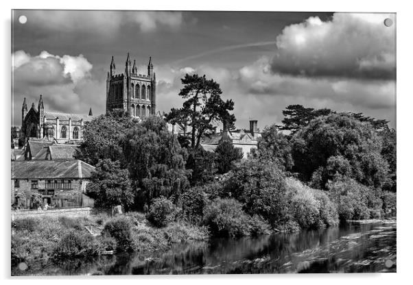 Hereford Cathedral from the River Wye Acrylic by Joyce Storey