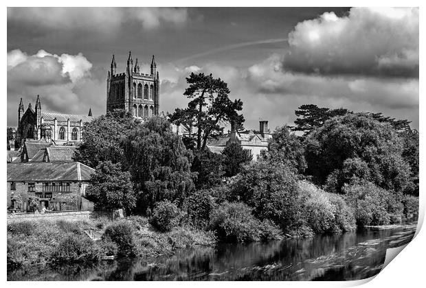 Hereford Cathedral from the River Wye Print by Joyce Storey