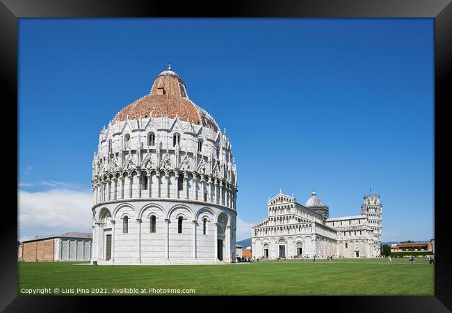 Pisa Cathedral and Pisa Baptistery Battistero di San Giovanni on a sunny day Framed Print by Luis Pina