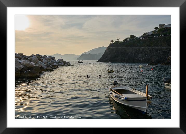 Boats on the Marina in Manarola Framed Mounted Print by Luis Pina