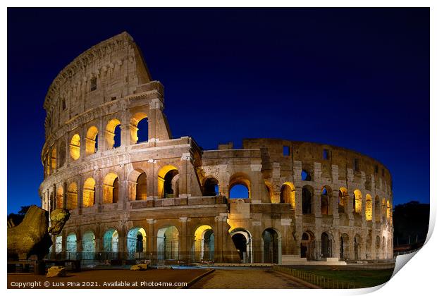 Coliseum in Rome at night Print by Luis Pina