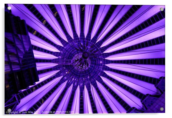 Sony Center in Berlin at night with purple lights on the ceiling Acrylic by Luis Pina