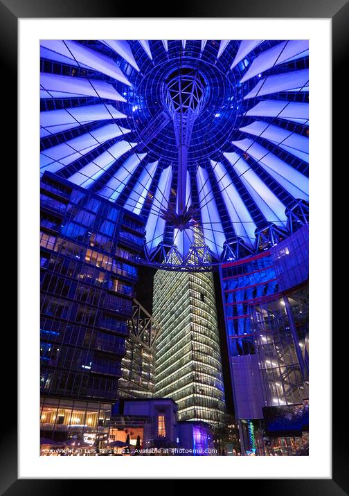 Sony Center in Berlin at night with purple lights on the ceiling Framed Mounted Print by Luis Pina