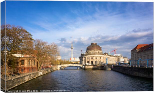 View of Bode Museum and Berlin TV Tower from Eberbruecke bridge in Berlin at sunset Canvas Print by Luis Pina