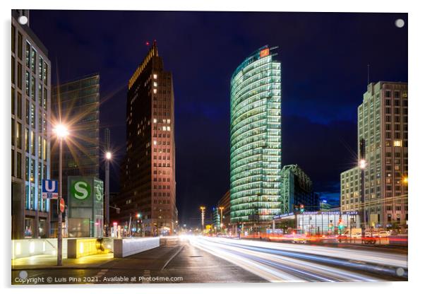 Potsdamerplatz plaza in Berlin at night with light trails Acrylic by Luis Pina