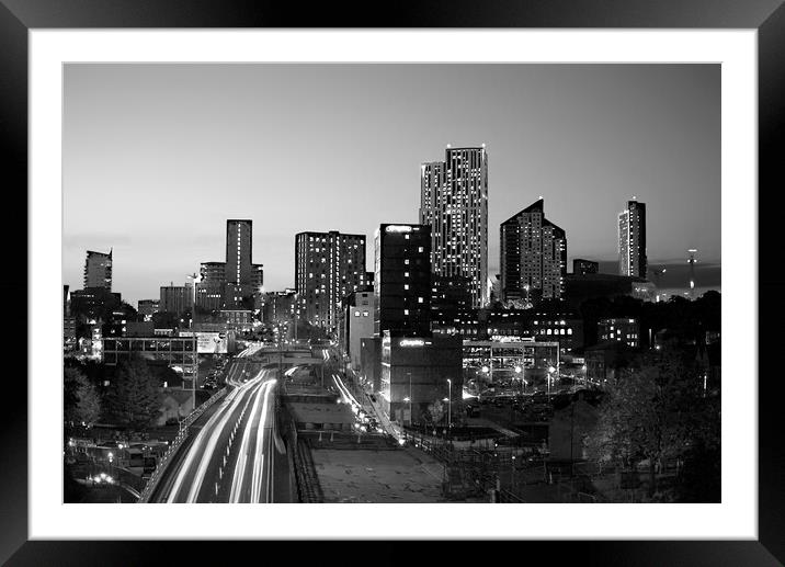 Leeds City Skyline In Black And White  Framed Mounted Print by Alison Chambers