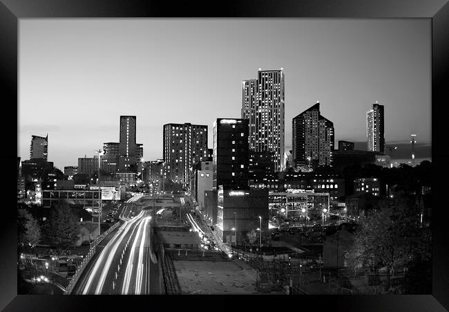 Leeds City Skyline In Black And White  Framed Print by Alison Chambers