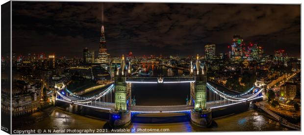 Tower Bridge and The Shard at night Canvas Print by A N Aerial Photography