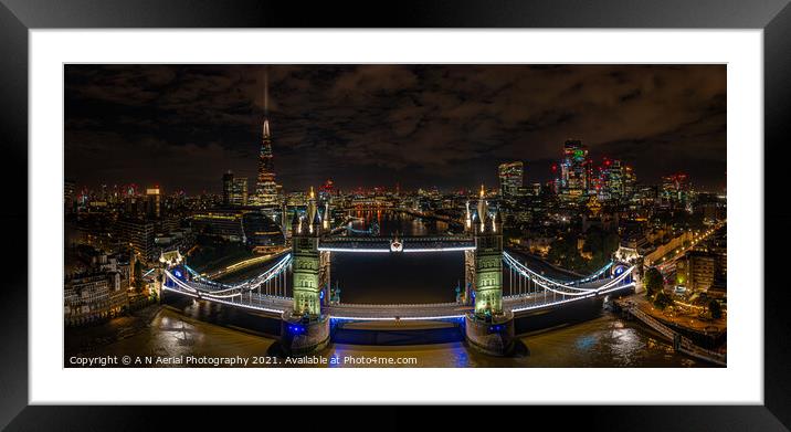 Tower Bridge and The Shard at night Framed Mounted Print by A N Aerial Photography