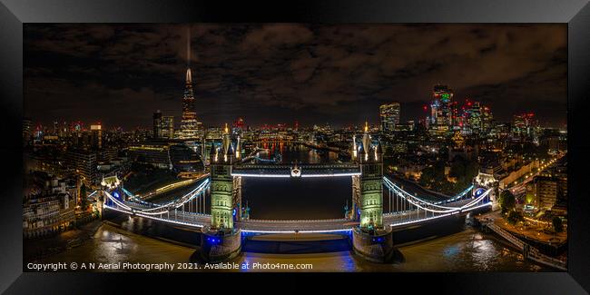 Tower Bridge and The Shard at night Framed Print by A N Aerial Photography