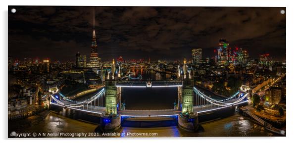 Tower Bridge and The Shard at night Acrylic by A N Aerial Photography