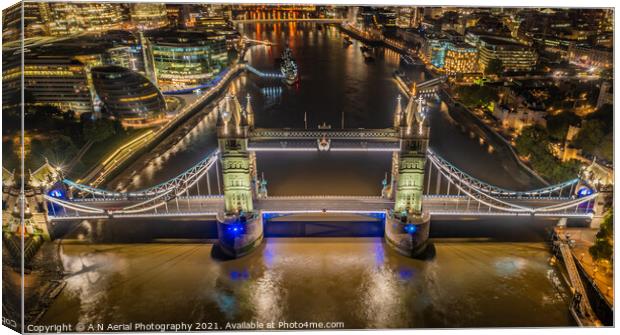 Tower Bridge at night Canvas Print by A N Aerial Photography