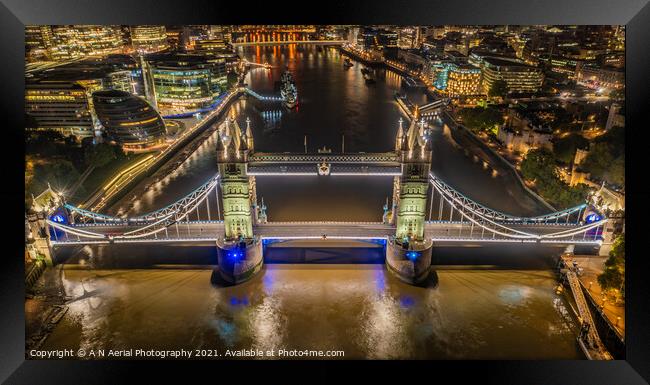 Tower Bridge at night Framed Print by A N Aerial Photography