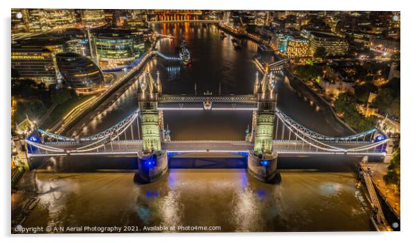 Tower Bridge at night Acrylic by A N Aerial Photography