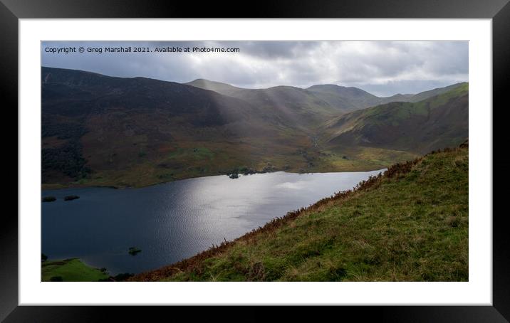 Sun dapples over Crummock Water from Rannerdale Knotts Framed Mounted Print by Greg Marshall