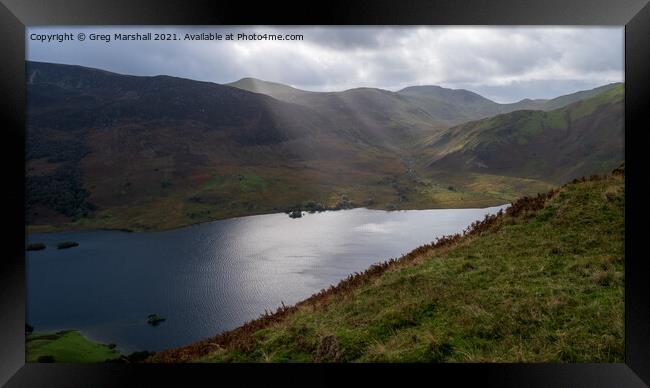 Sun dapples over Crummock Water from Rannerdale Knotts Framed Print by Greg Marshall