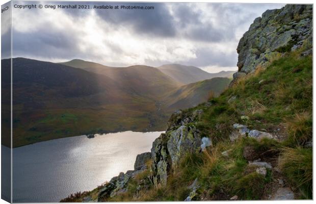 From crags overlooking Crummock Water from Rannerdale Knotts Canvas Print by Greg Marshall