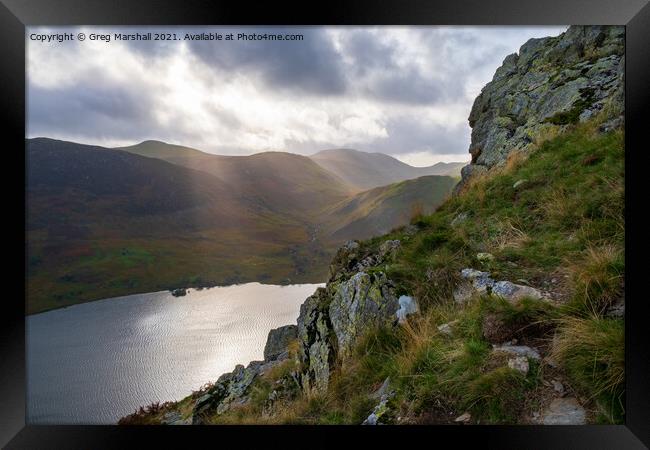 From crags overlooking Crummock Water from Rannerdale Knotts Framed Print by Greg Marshall