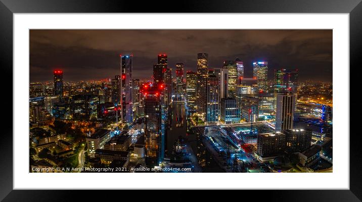 West India Dock and Canary Wharf Framed Mounted Print by A N Aerial Photography