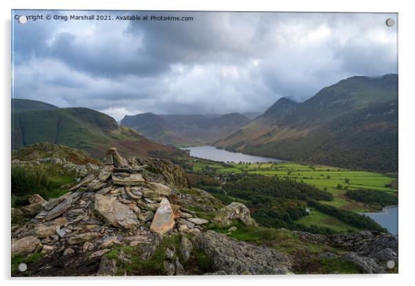 Buttermere Valley, Fleetwith Pike and Hay Stacks from rannerdale  Acrylic by Greg Marshall