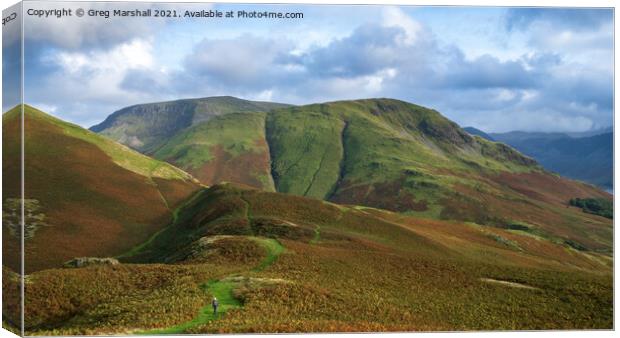 The lone hiker on Rannerdale Knotts, Buttermere, T Canvas Print by Greg Marshall
