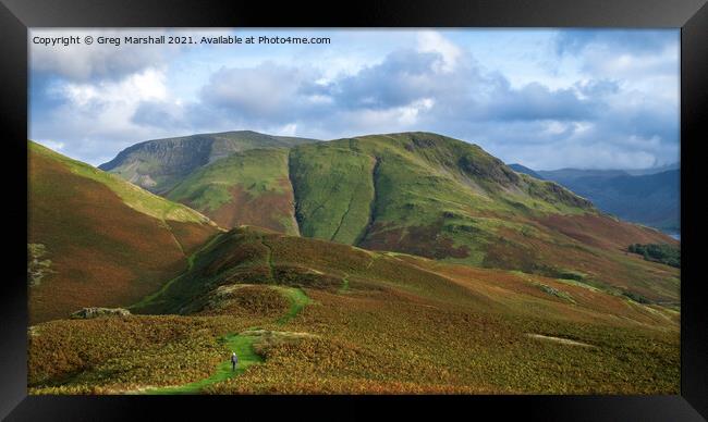 The lone hiker on Rannerdale Knotts, Buttermere, T Framed Print by Greg Marshall