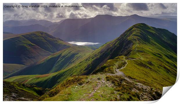 Hiking in Buttermere in The Lake District Print by Greg Marshall