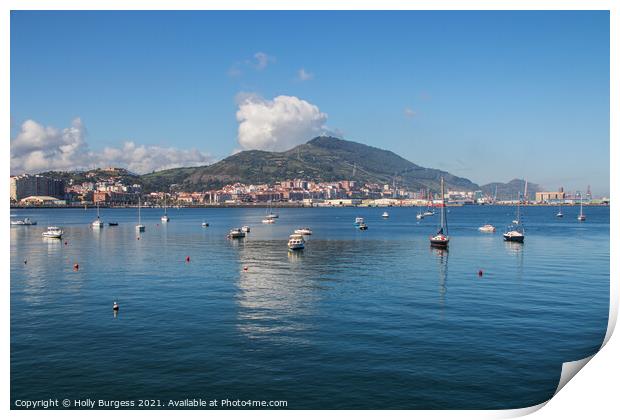 Getxo, small town of the bay of Biscay, clam waters as the clouds are arising over the mountains,  Print by Holly Burgess