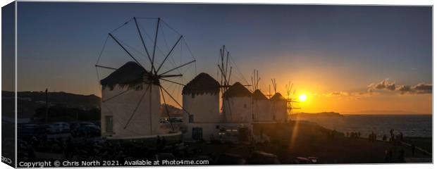 Sunset over the Windmills of Mykonos. Canvas Print by Chris North