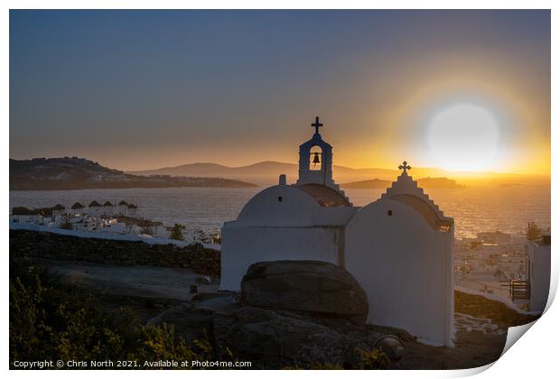 Sunset over the Aegean Sea in Mykonos, Greece. Print by Chris North