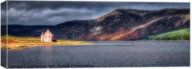 Loch Glass Pink House  Canvas Print by Alan Simpson