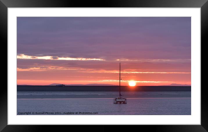 Sunset in Barrow-in-Furness and the Piel Channel  Framed Mounted Print by Russell Finney