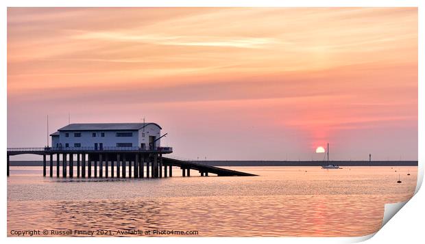 Sunset over Barrow-in-Furness and the Piel Channel  Print by Russell Finney