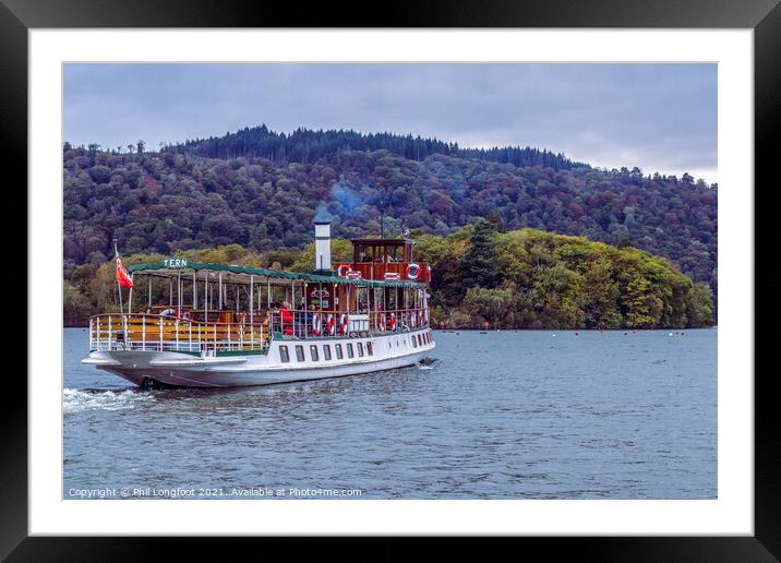 Lake Windermere ferry leaving Bowness on Windermer Framed Mounted Print by Phil Longfoot
